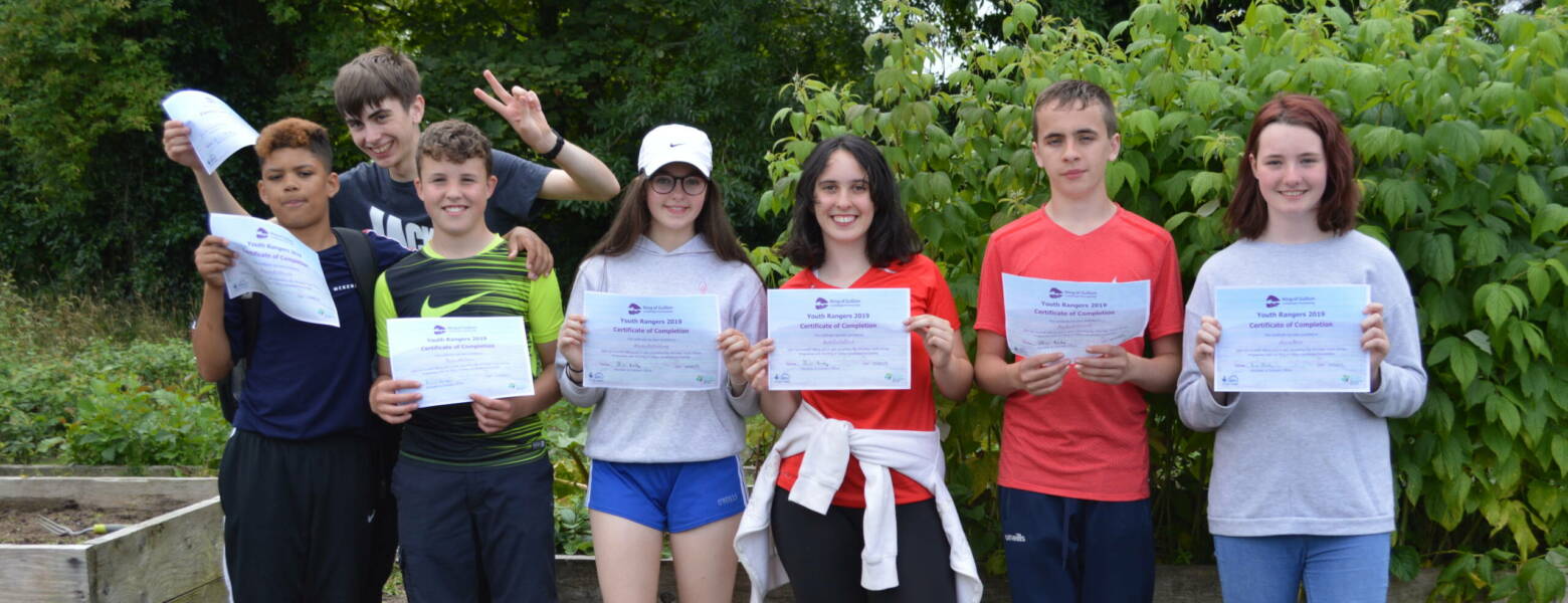 a group of seven youth rangers after a day of litter picking